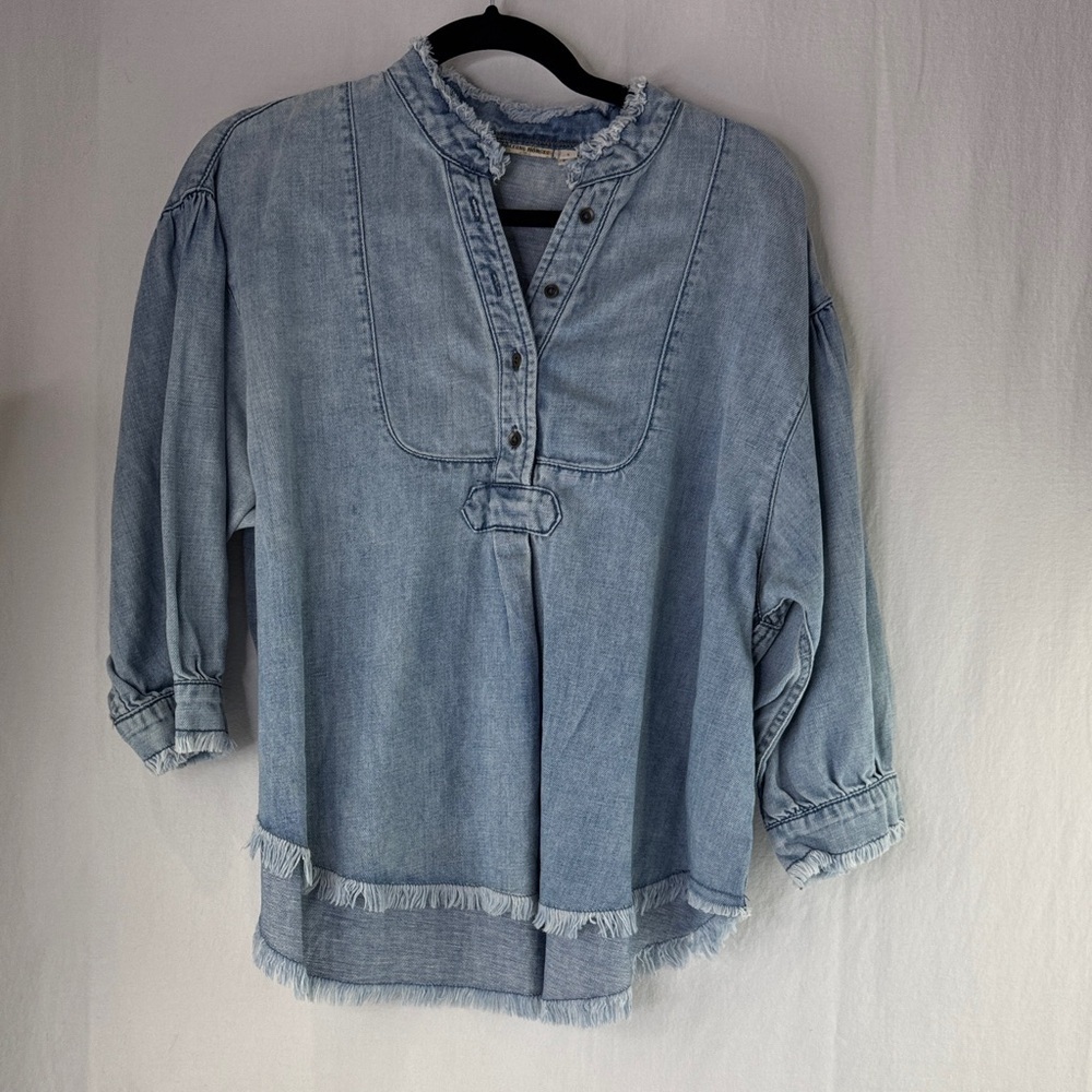 Anthropologie Holding Horses Light Blue Denim Women's Top with Raw Hem